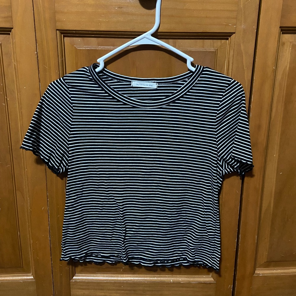 Caution to the Wind cropped, striped tee.